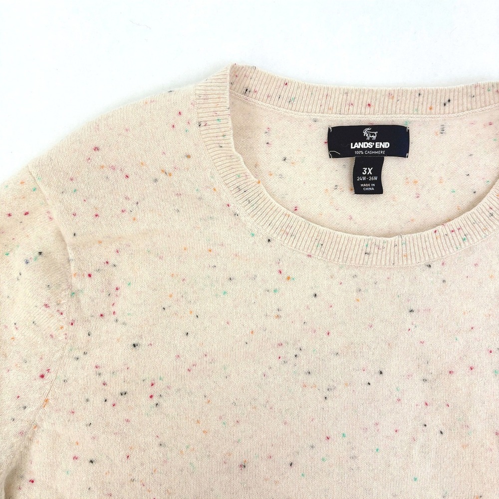 Lands End 3X Speckled Cashmere Sweater Crew Neck Long Sleeve Beige - Picture 2 of 4